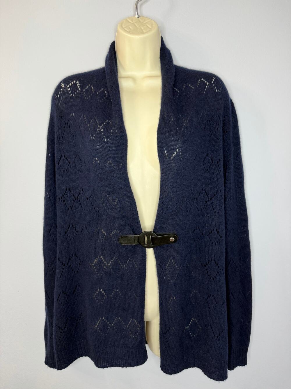 Cynthia Rowley Cashmere Perforated Knit Cardigan Buckle Details Blue Sz M